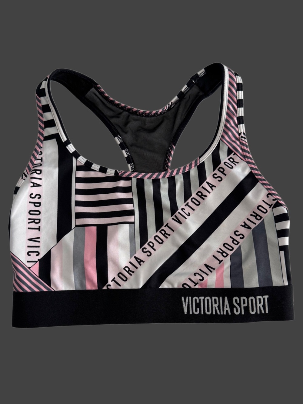 Victoria's Secret Pink, Black & White Striped Victoria Sport Bra